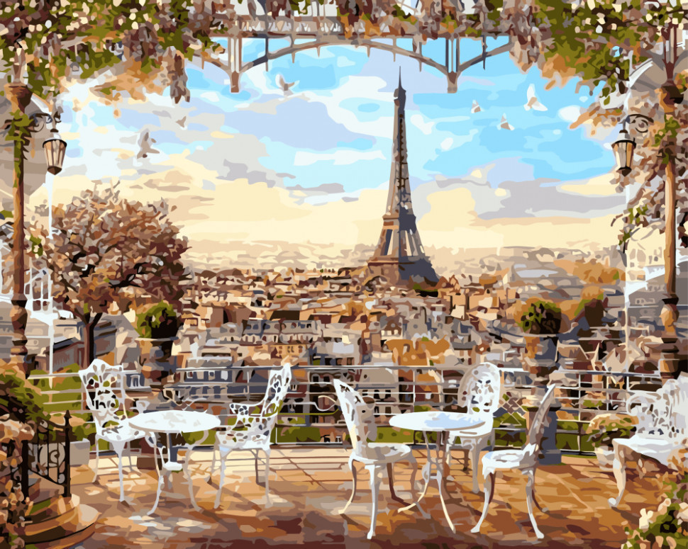 Картина за номерами BrushMe "Кафе з видом на Ейфелеву вежу" 40х50см GX8876