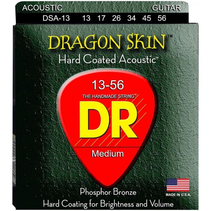 Струны для акустической гитары 6 шт DR DSA-13 Dragon Skin K3 Coated Acoustic Guitar Strings 13/56