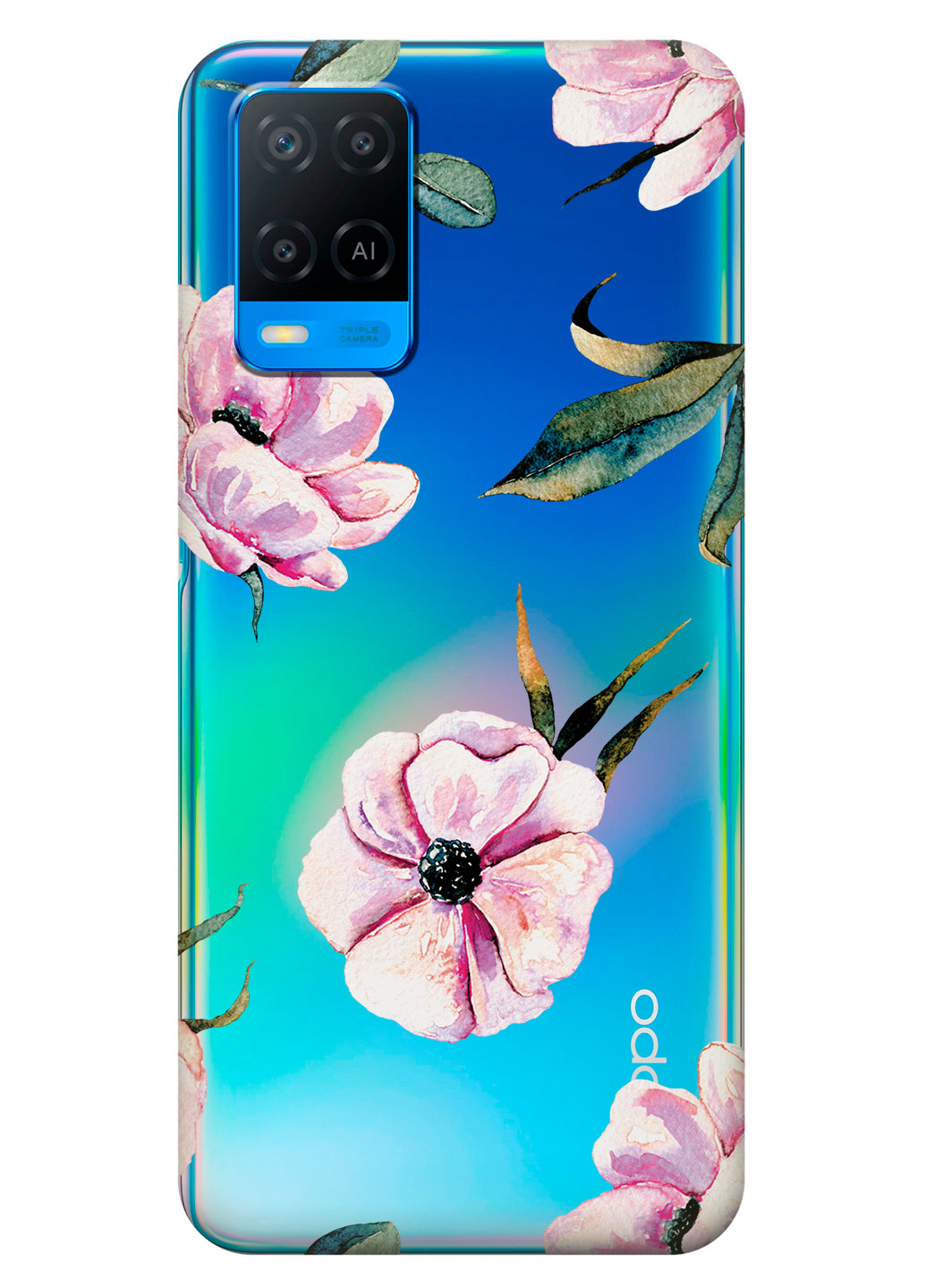 Прозрачный силиконовый чехол iSwag для OPPO A54 с рисунком - Пионы (KS14533)