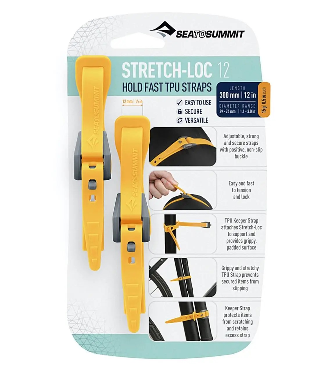 Набор стяжек Sea To Summit Stretch-loc 12 12mm*300mm 2 Pack Yellow (1033-STS ASLSTRP12X300YW)