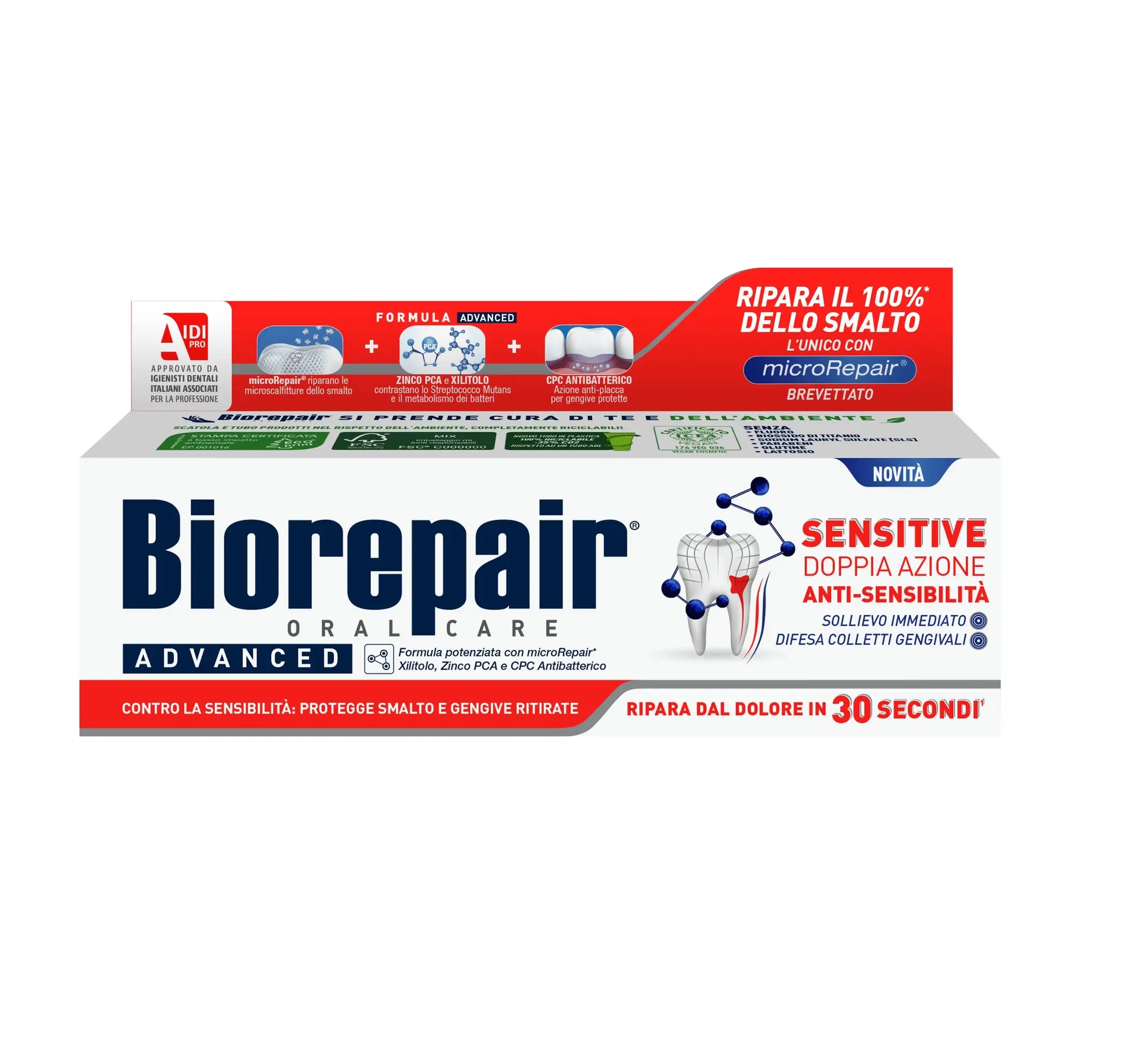 Професійна зубна паста Позбавлення від чутливості подвійна дія Biorepair Advanced Sensitive 75 мл (8017331077849)