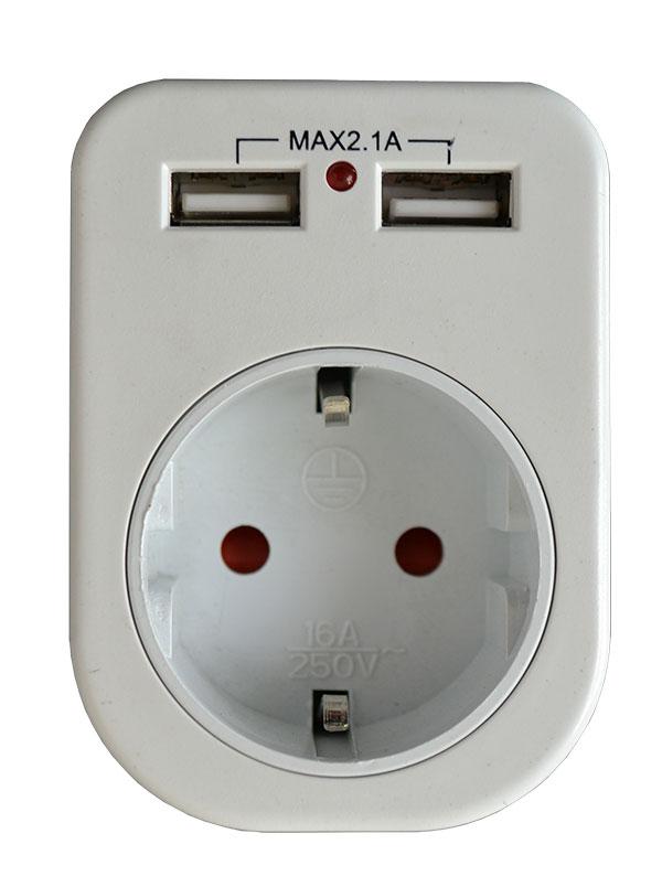 Мережевий адаптер Lemanso з 2-ма розетками USB (LM681)