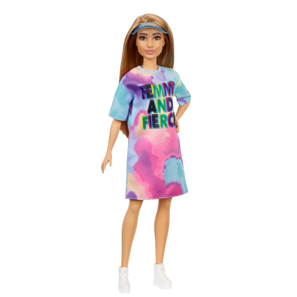 Оригинальная кукла Barbie (Барби) "Модница" в разноцветном платье и кепке-козырьке GRB51