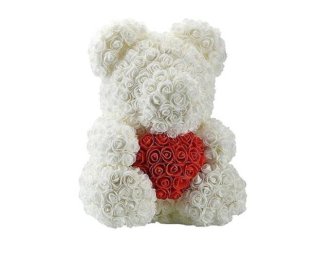 Ведмедик з троянд Zupo Crafts 25 см Білий (111697138722)