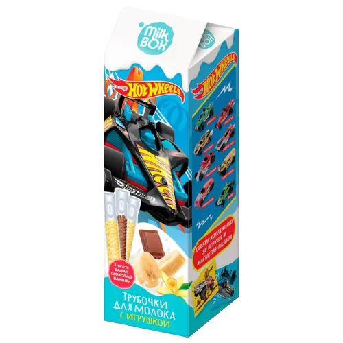 Хот Вілс Трубочки для молока + Іграшка MILK BOX Hot Wheels Шоколад, банан, ваніль, 18г хот вилс Конфитрейд