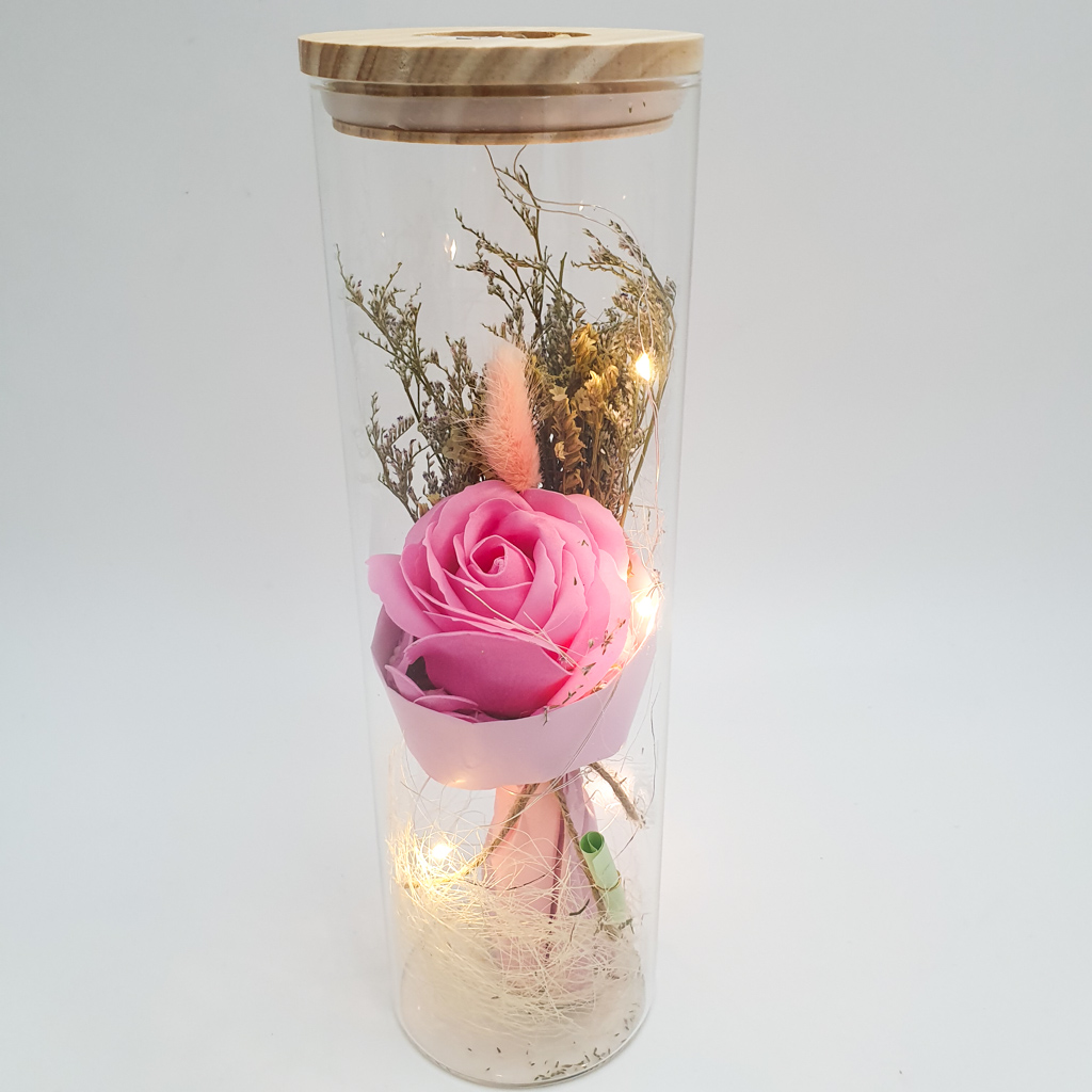 Роза в колбе UKC с LED подсветкой 23 см Розовая (hub_iAjT16182)