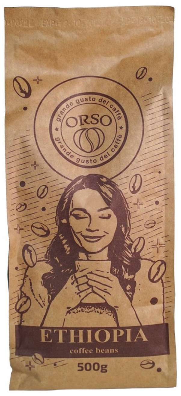 Свіжообсмажена кава в зернах моносорт Orso Ethiopia 100% Арабіка 8 шт х 500 г