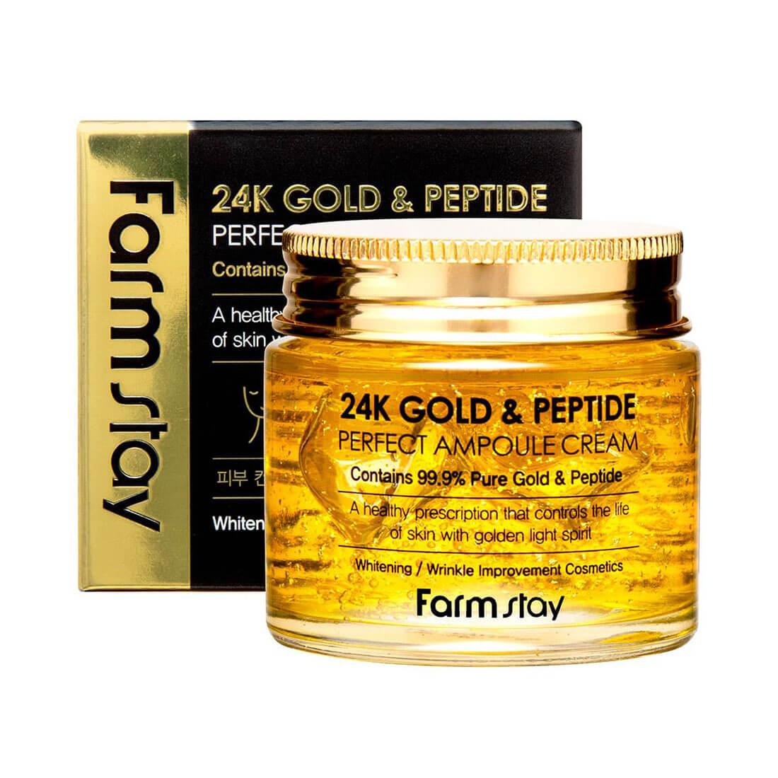 Ампульный крем для лица с золотом и пептидами FarmStay 24K Gold & Peptide Perfect Ampoule Cream 80 мл (8809469776189)