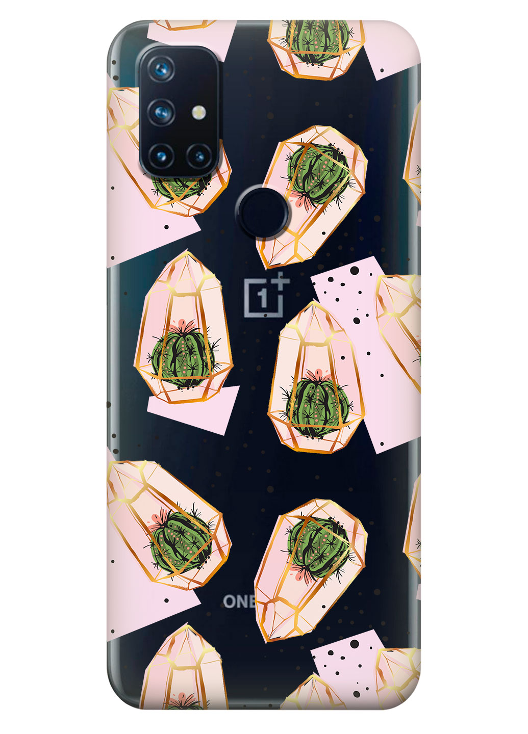 Прозрачный силиконовый чехол iSwag для OnePlus Nord N10 с рисунком - Кактусы в колбах (KS14779)