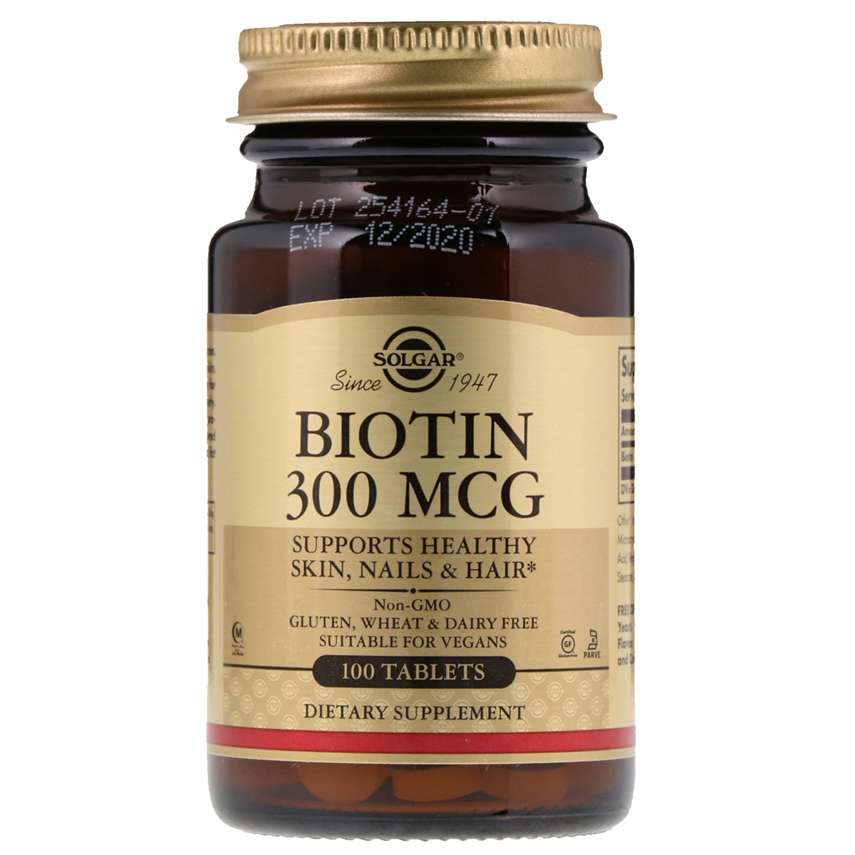 Биотин (В7) 300 мкг, Solgar, 100 таблеток