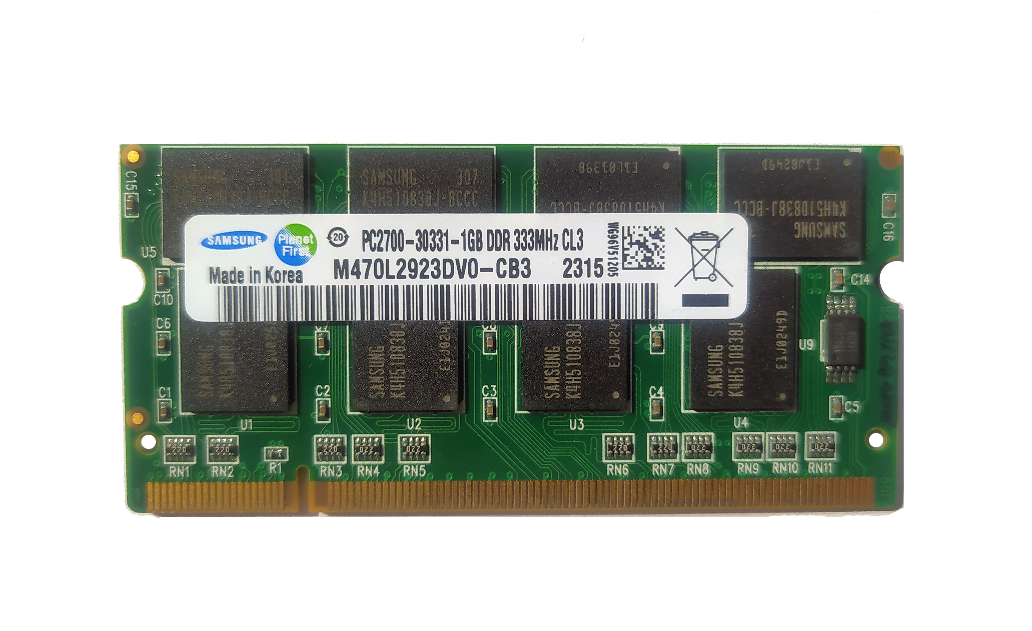 Оперативна пам'ять Samsung DDR1 1Gb 333Mhz PC2700 (M470L2923DV0-CB3)