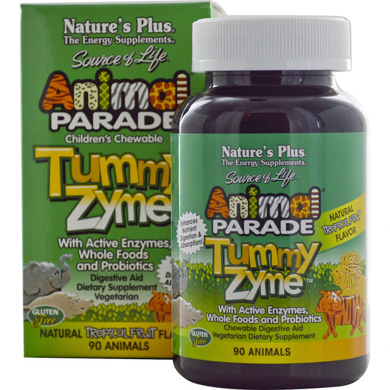 Пищеварительные ферменты Nature's Plus Animal Parade, Tummy Zume 90 Chewable Tabs Tropical Fruit