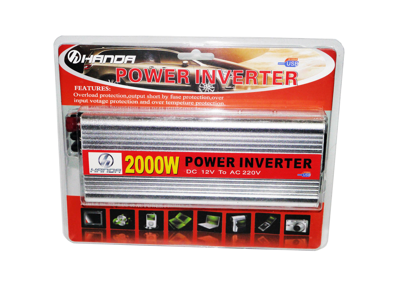 Инвертор преобразователь напряжения HANDA 12-220V 2000W Серый (hub_np2_1125)