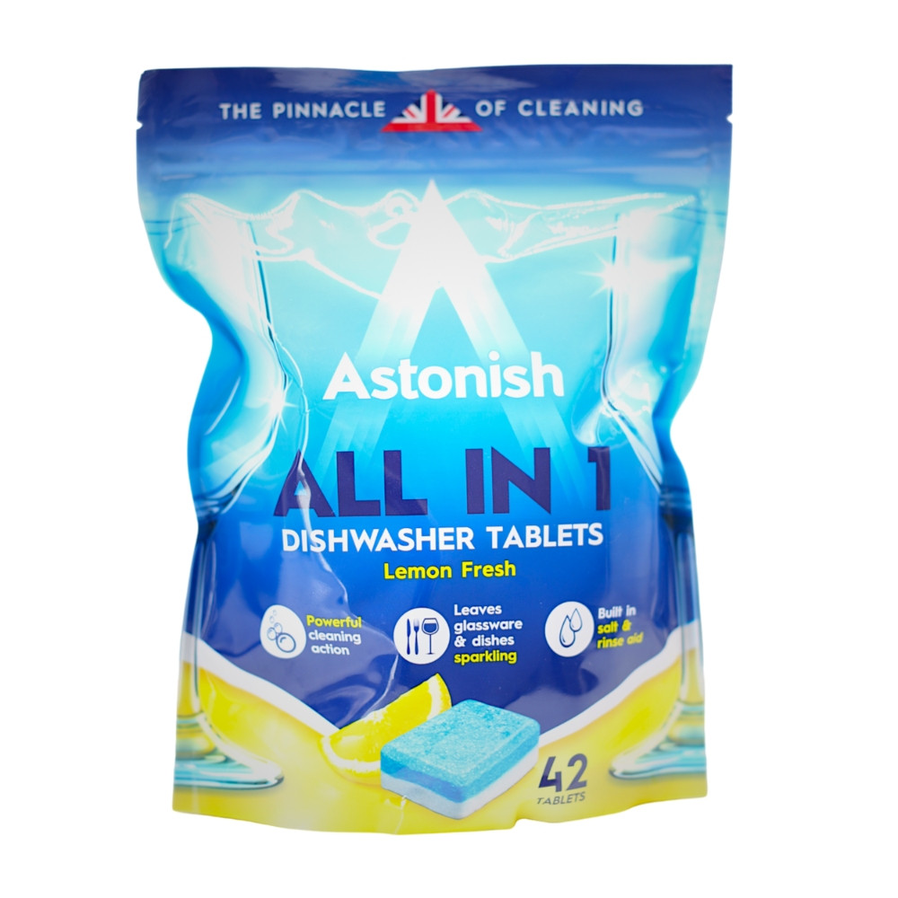 Таблетки для посудомоечных машин Astonish Все в одном с солью и ополаскивателем 42 шт
