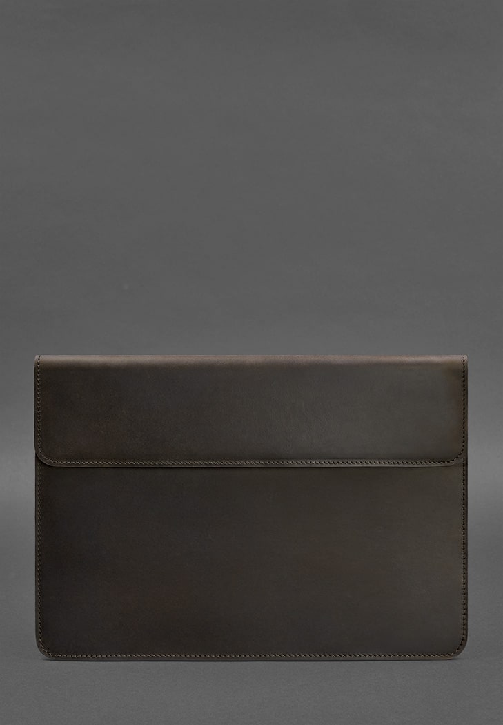 Кожаный чехол-конверт на магнитах для MacBook 13 Темно-коричневый Crazy Horse BlankNote