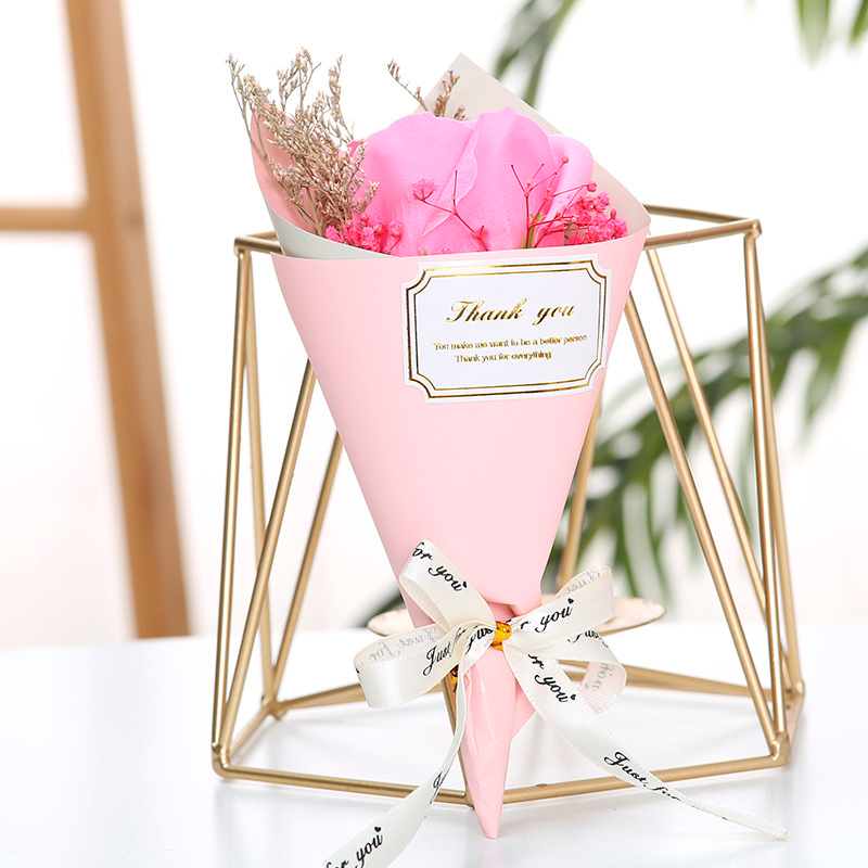 Подарочный букет с сухоцветами + роза из мыла Lesko L-1465 Pink