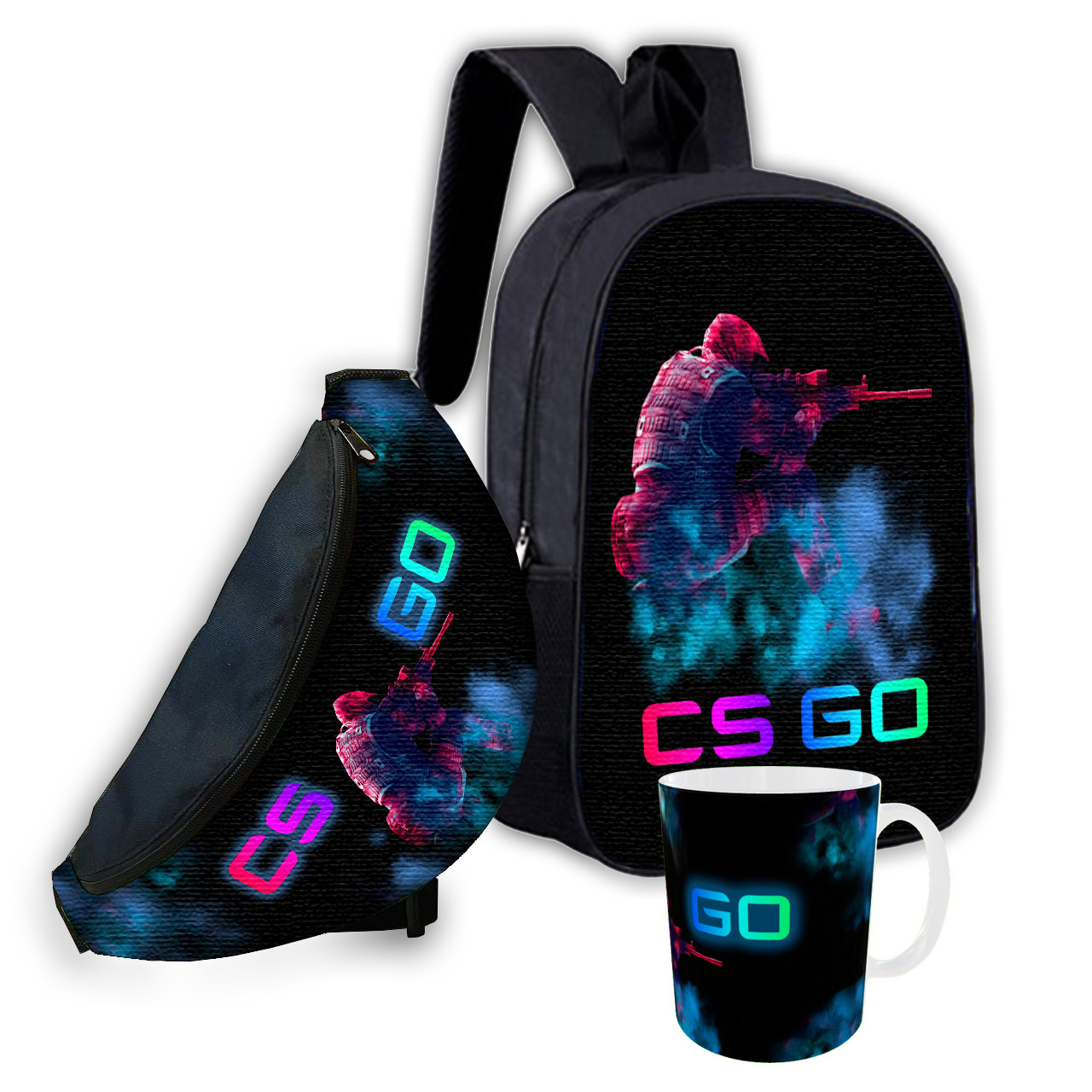 Дитячий набір CS:GO, 3 предмети: рюкзак, сумка-бананка, кружка 330 мл