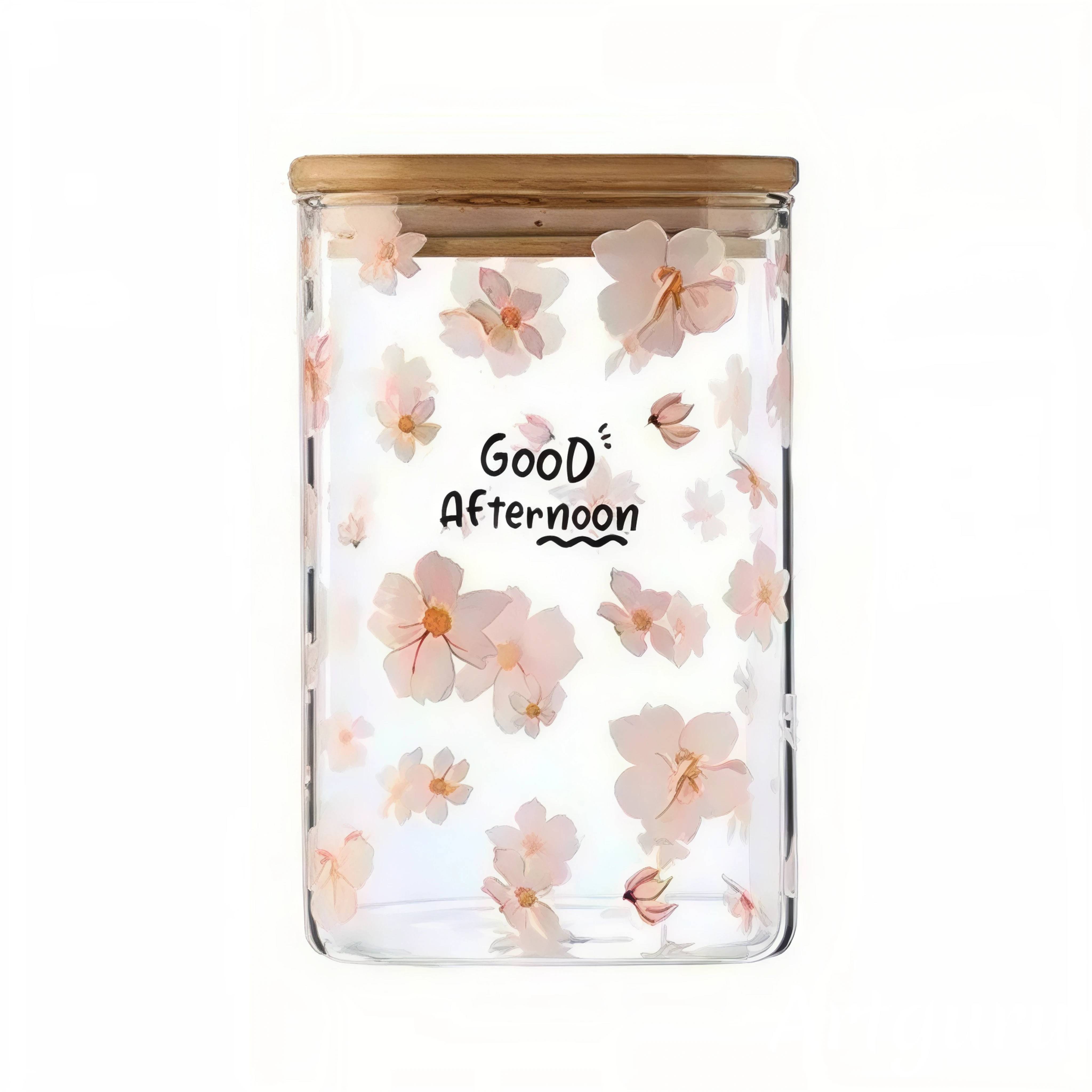 Скляна банка для сипучих продуктів YIWU Sakura 1,2 л з бамбуковою кришкою