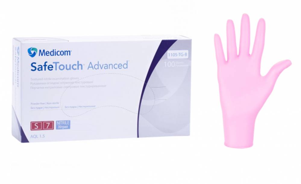 Нітрилові рукавички Medicom SafeTouch Advanced Slim розмір М 100шт/уп рожеві