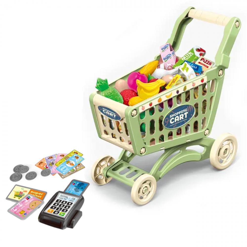 Детский игровой набор продавца и покупателя Combuy Корзина с Фруктами и Терминалом Зелёная (617)