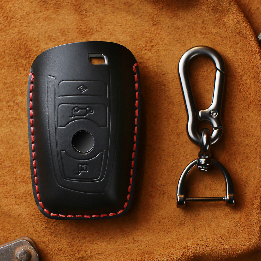 Премиальный защитный чехол из выделанной кожи для электронного ключа BMW (БМВ) черный 3 кнопки