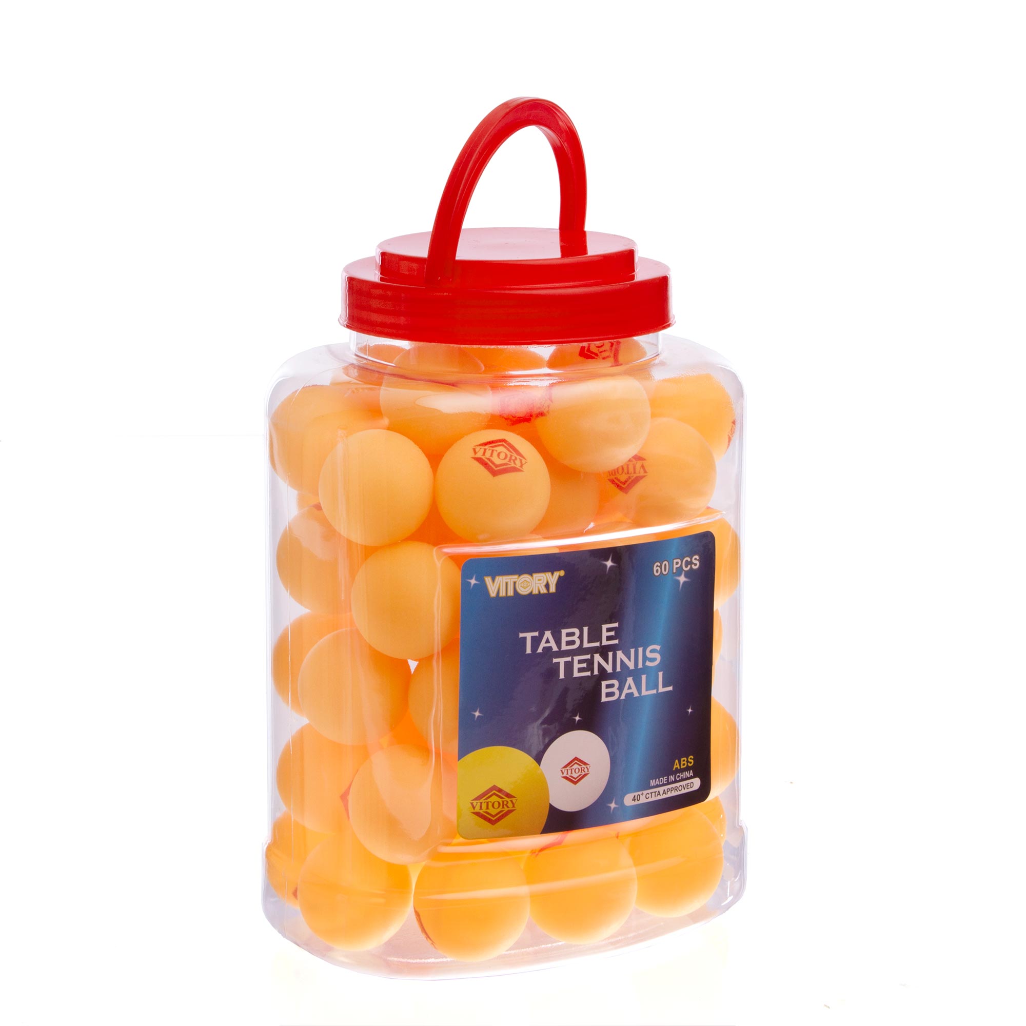 Набор мячей для настольного тенниса 60 штук в пластиковой банке VITORY MT-1896 (ABS, d-40мм) Желтый (PT0593)