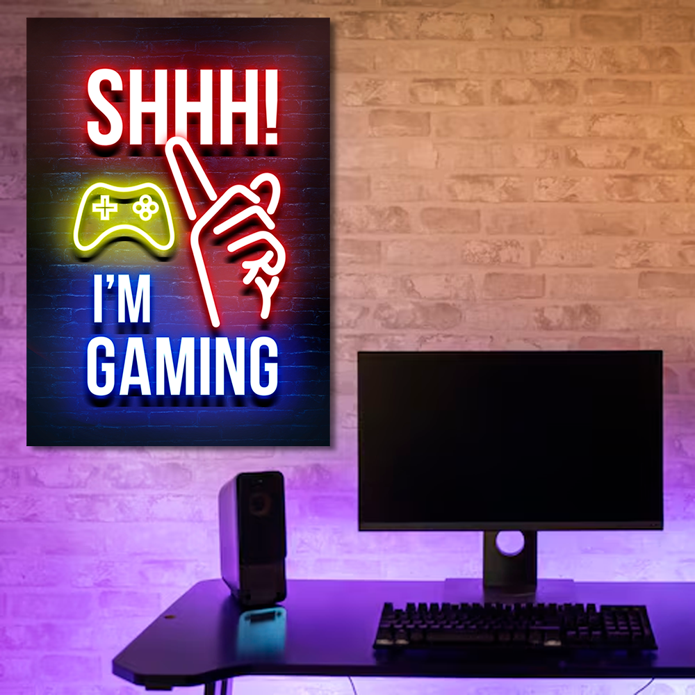 Плакат-постер Кавун с имитациией неоновой надписи Shhh I'm Gaming А0 Разноцветный (ПЛ001006А0)