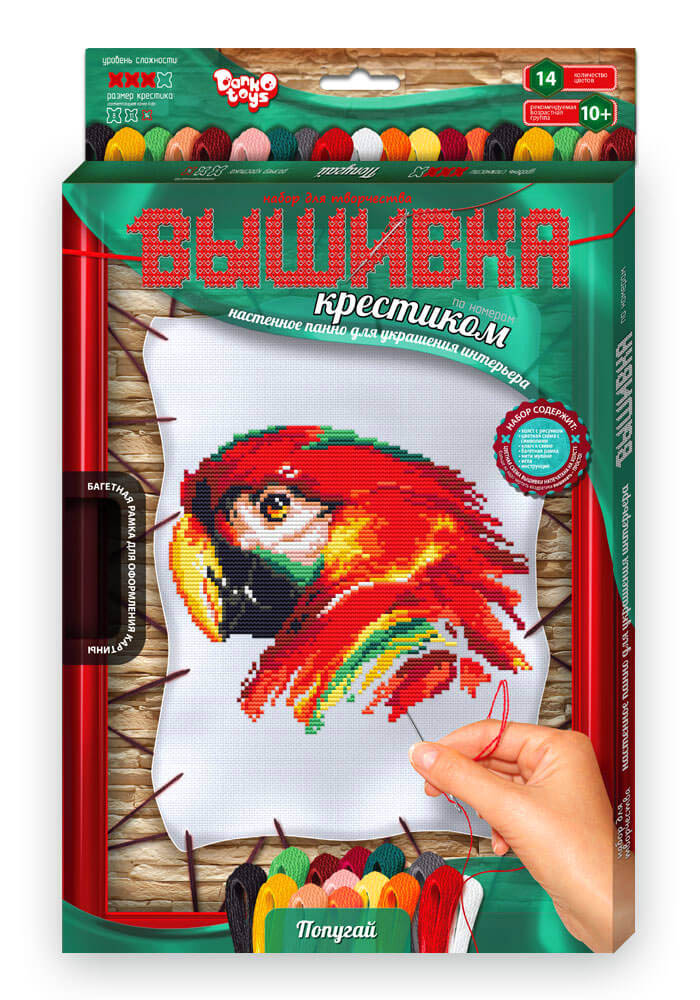 Вишивка хрестиком на розтяжці з рамкою Папуга Dankotoys (VK-02-04)