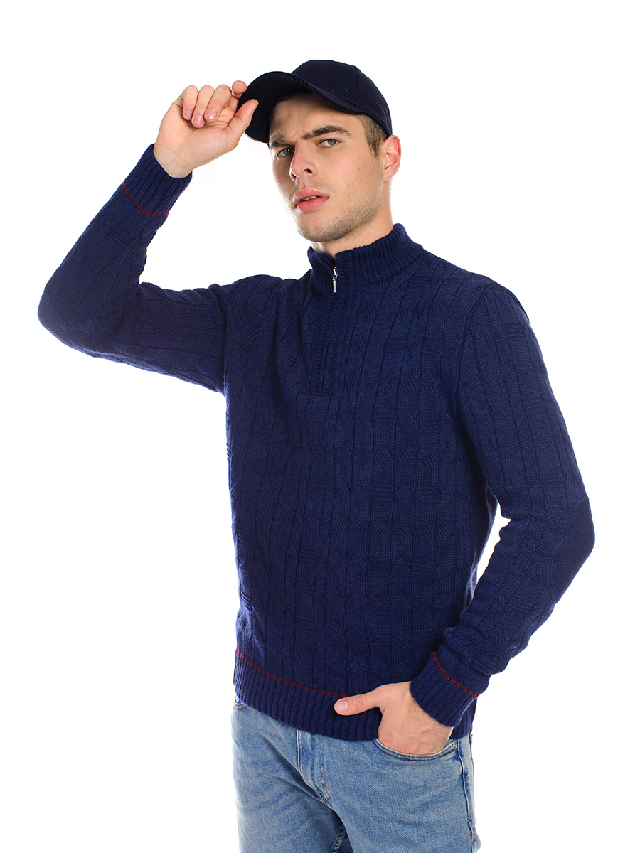 Чоловічий светр з візерунком та коміром на змійці SVTR 52 Темно-синій (366)