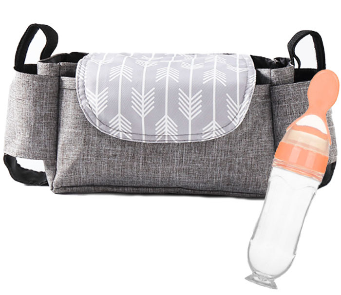 Набор подвесная сумка для коляски 35х11х15 см Серая и Бутылка-ложка для кормления Оранжевая (vol-1411)
