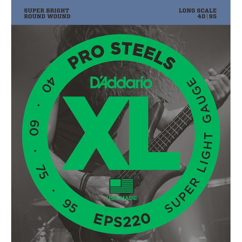 Струни для бас-гітари D'Addario EPS220 Pro Steels Super Light Electric Bass Strings 40/95