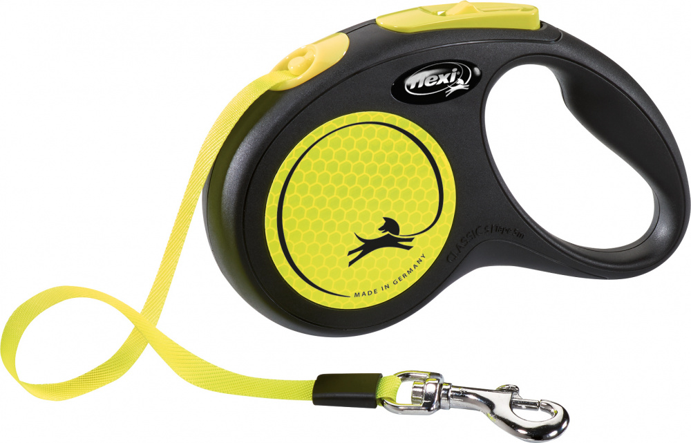 Рулетка для собак Flexi New Neon М 5 метров, до 25  кг (желтый), поводок с лентой
