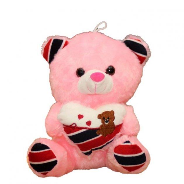 Ведмедик Тедді 25 см з серцем UKC зі світловими та звуковими ефектами Рожевий