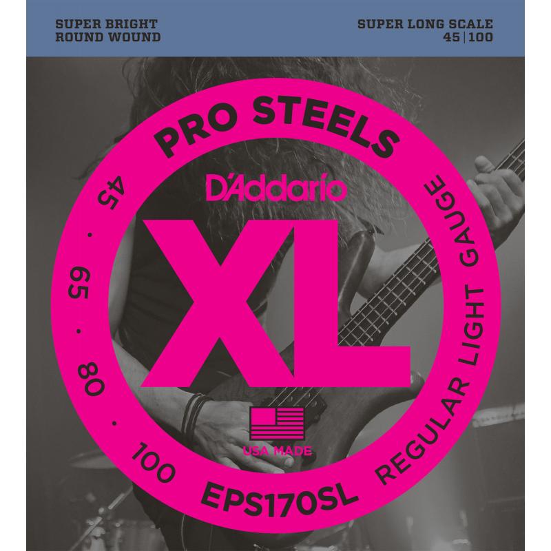 Струни для бас-гітари D'Addario Pro Steels EPS170SL Regular Light 4-String Bass Super Long Scale 45/100