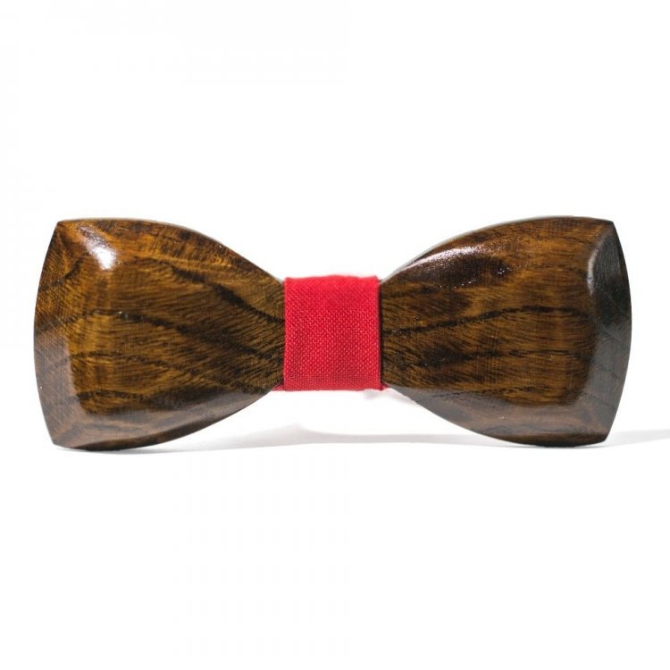 Дерев'яна Краватка Метелик Gofin Об'ємний Темний З Червоною Тканиною Gbdh-8047