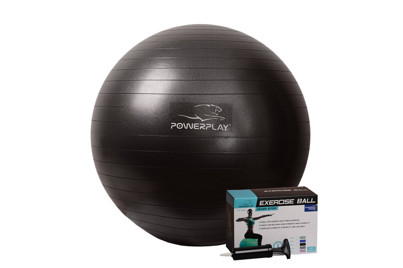 Мяч для фітнесу PowerPlay 4001 65 см Чорний + насос