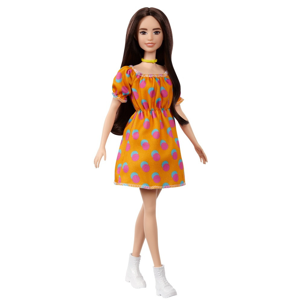 Оригинальная кукла Barbie (Барби) "Модница" в платье в горошек с открытыми плечами GRB52