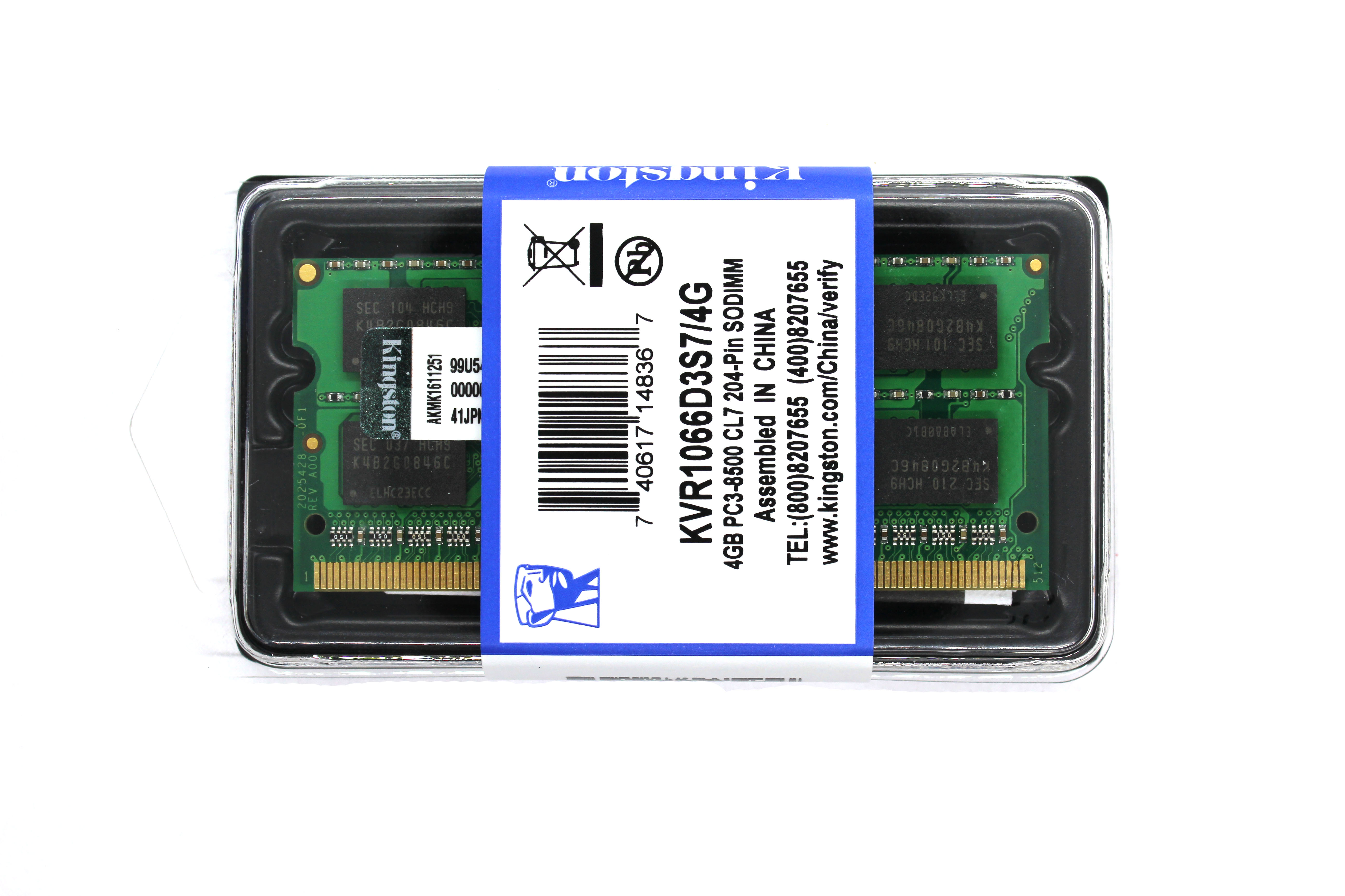 Оперативная память Kingston SODIMM DDR3-1066 4096MB PC3-8500 (KVR1066D3S7/4G)