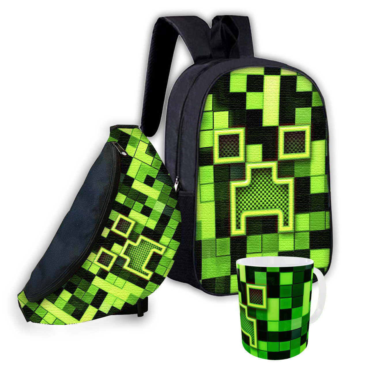 Дитячий набір рюкзак, бананка і кружка Крипер Minecraft, 3 предмети