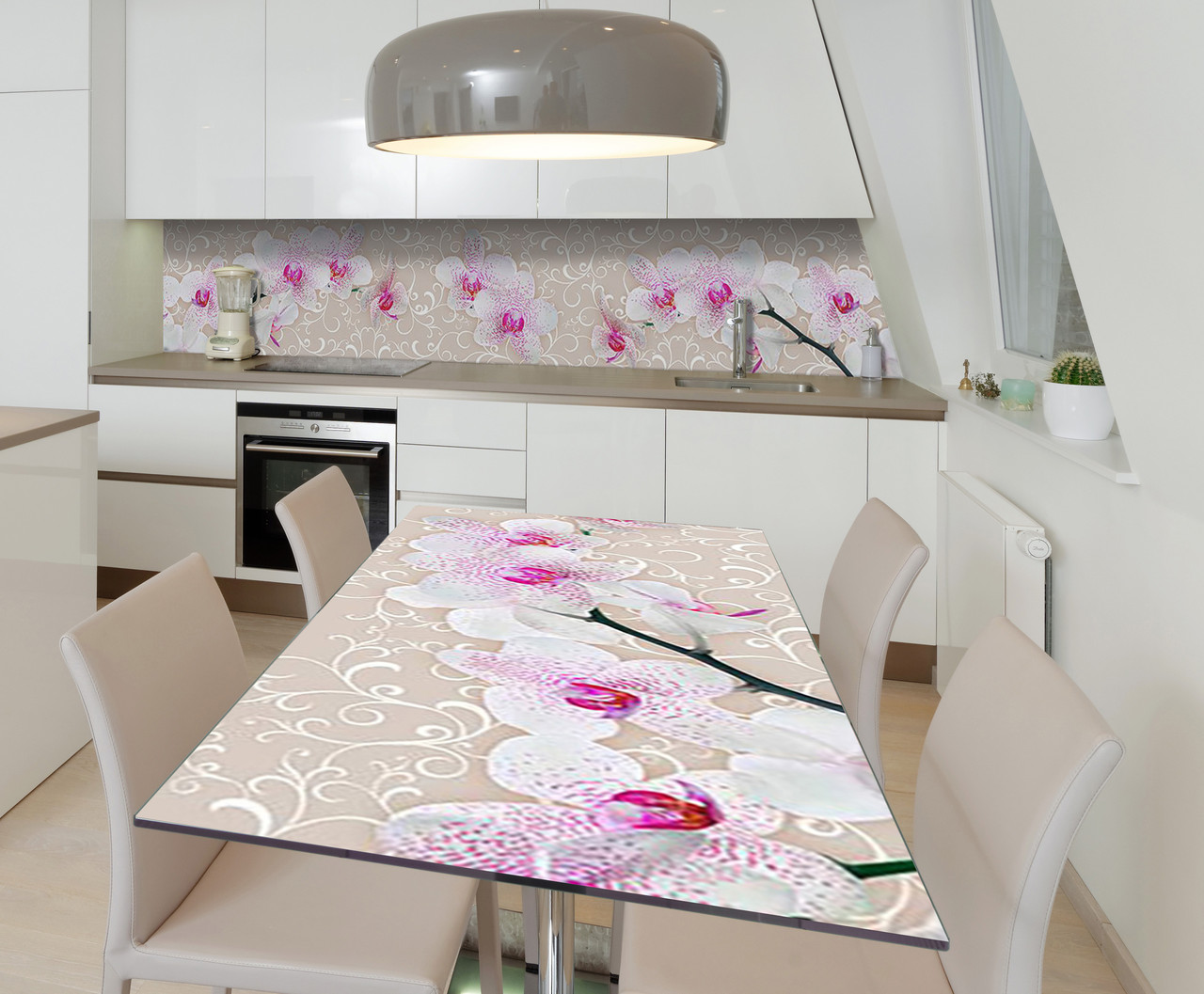 Наклейка 3Д вінілова на стіл Zatarga «Бронзовий вензель та орхідеї» 600х1200 мм для будинків, квартир, столів,