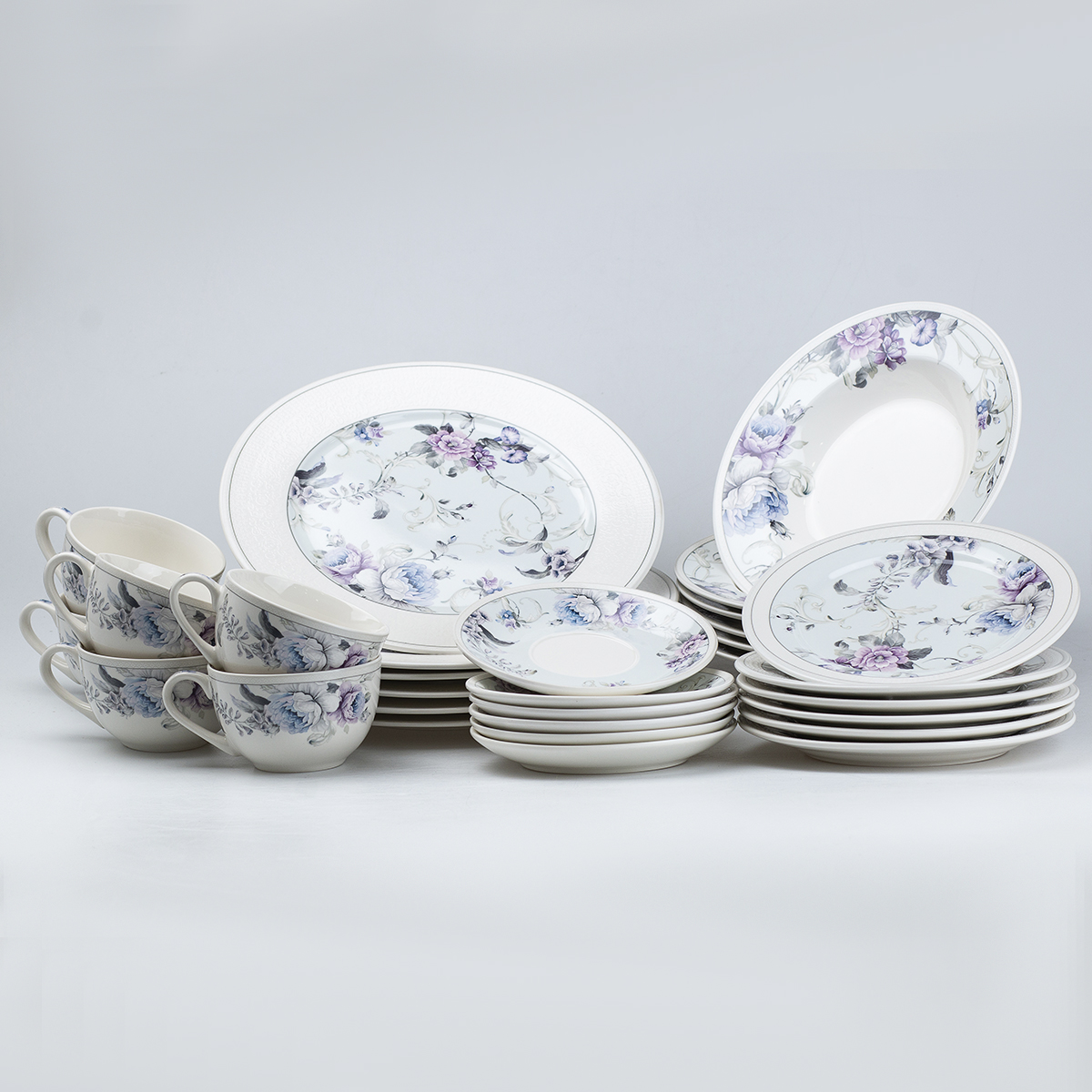 Столовый сервиз на 6 персон керамический TS Kitchen Flowers белый (HP23421)