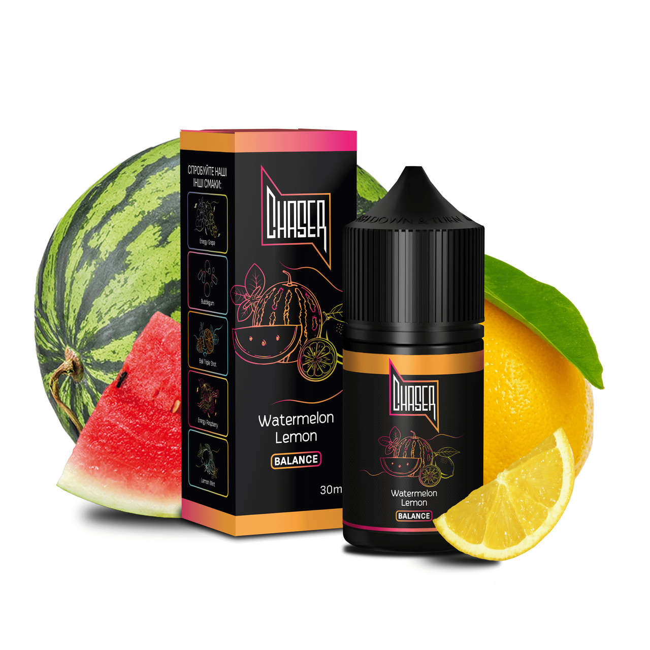 Солевая жидкость для вейпа CHASER Black Balance: WATERMELON LEMON 30 ml 50 mg Арбуз лимон (15294-hbr)