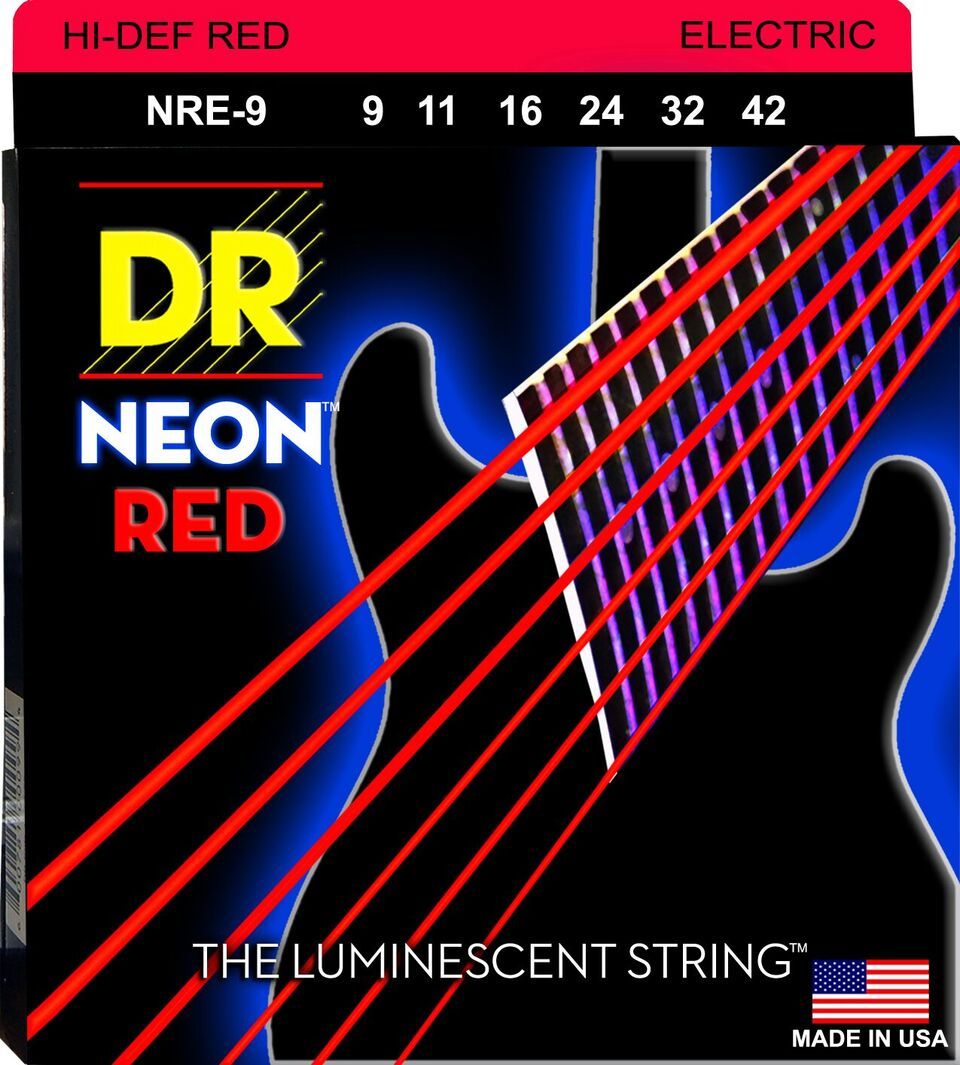 Струны для электрогитары DR NRE-9 Hi-Def Neon Red K3 Coated Light Electric Guitar Strings 9/42