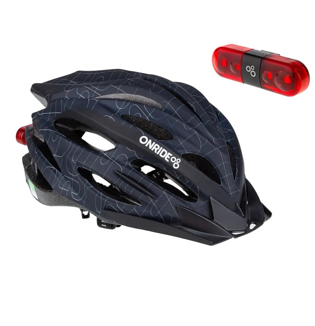 Шлем велосипедный Onride Grip L 58-61 Black + мигалка Onride Row