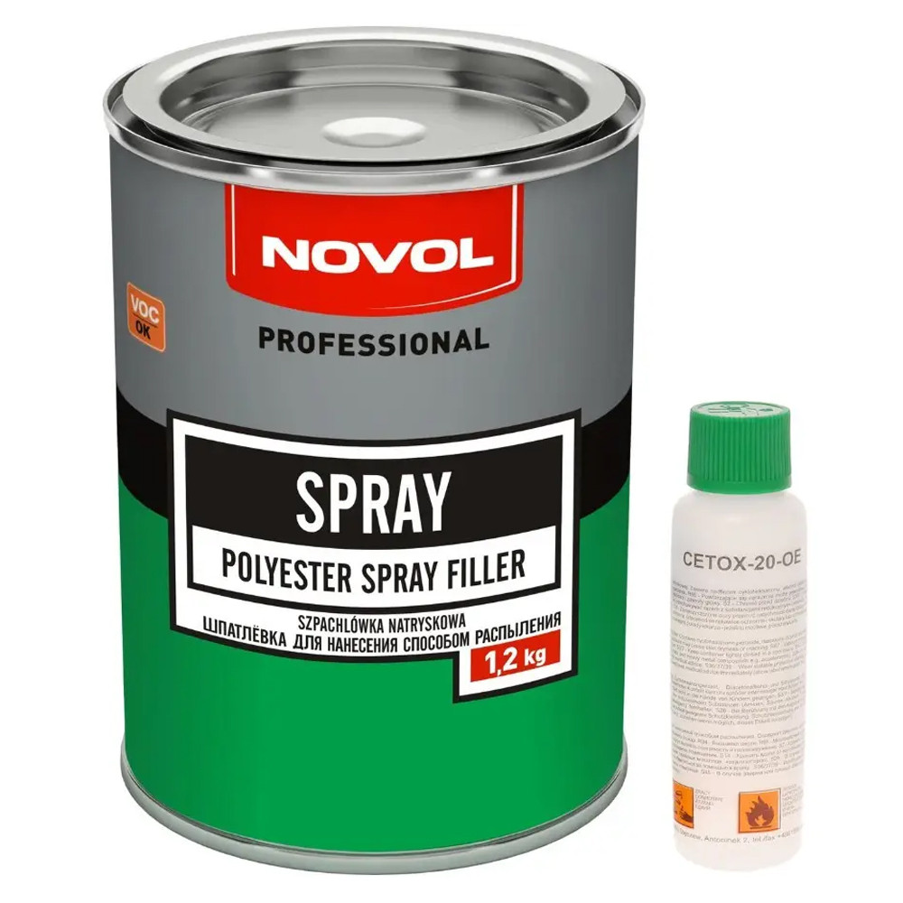 Шпаклевка жидкая Novol SPRAY 1.2 кг + Затвердитель 50 мл