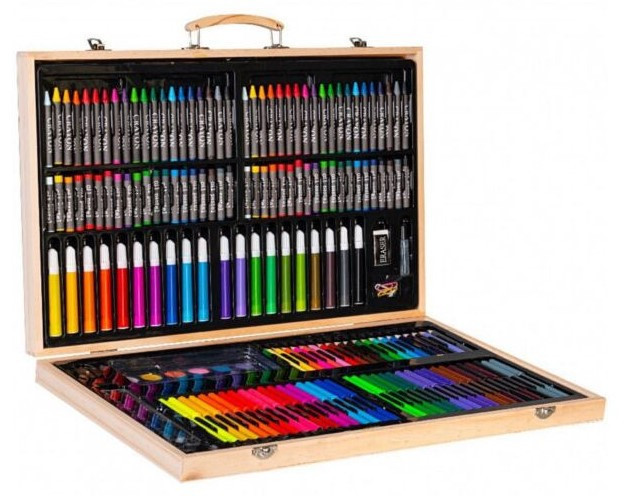 Набір для малювання та творчості в дерев'яному валізі VigohA 220 предметів