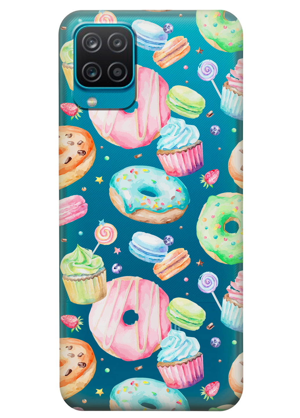 Прозрачный силиконовый чехол iSwag для Samsung Galaxy M12 с рисунком - Пончики (KS14855)