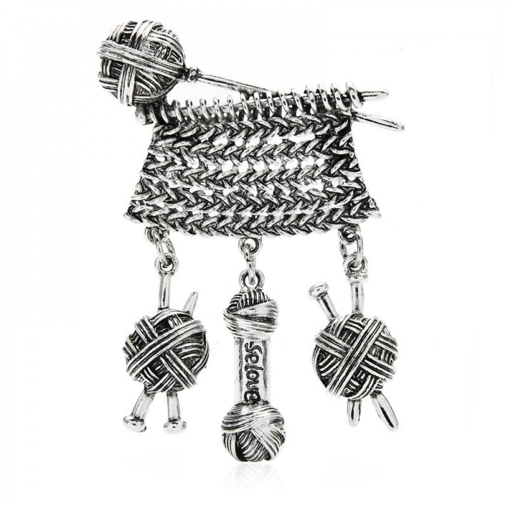 Брошь BROCHE Вязание Спицы и пряжа серебристая BRBF113119