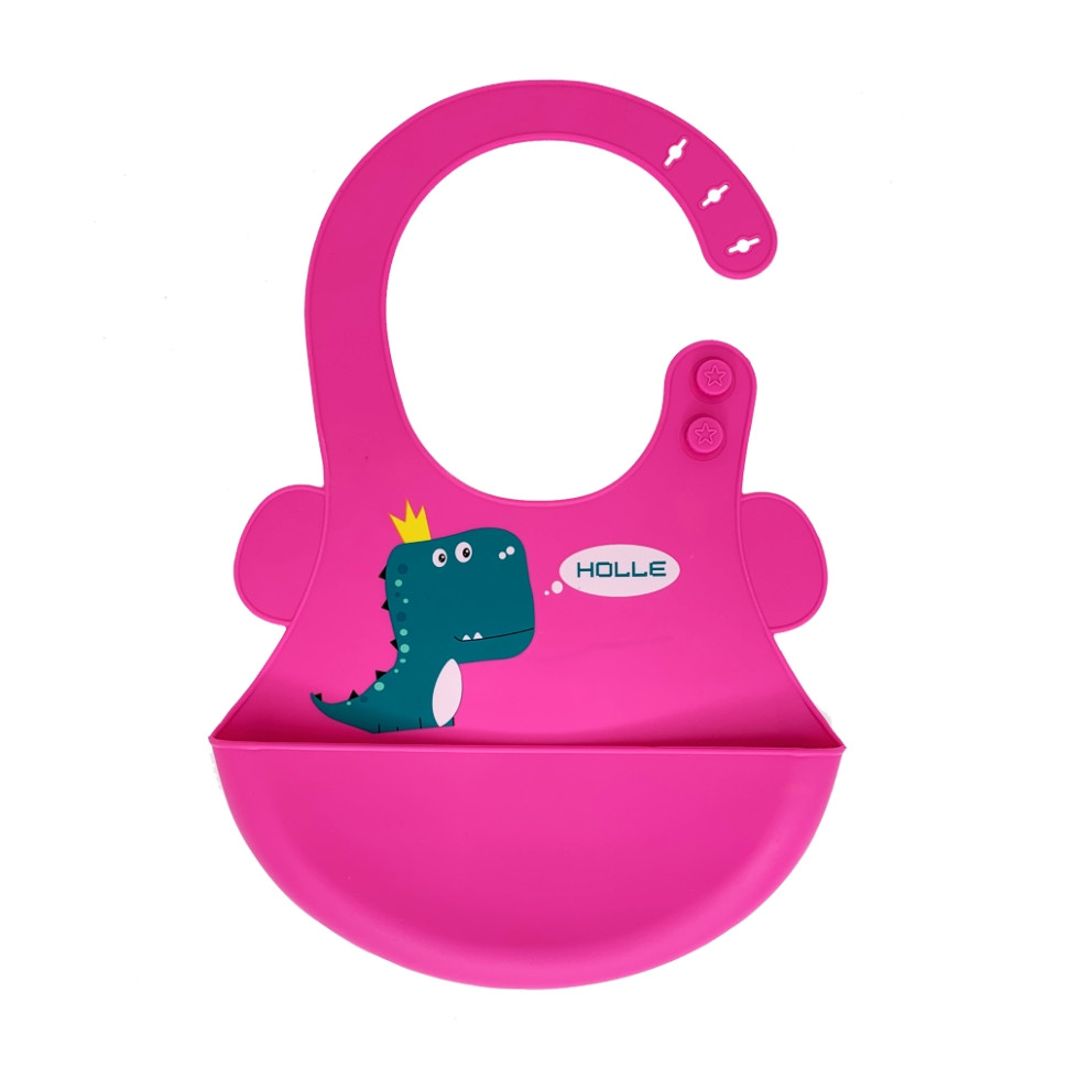 Слюнявчик силиконовый "Дино" Mega Zayka MGZ-0616(Pink) с карманом