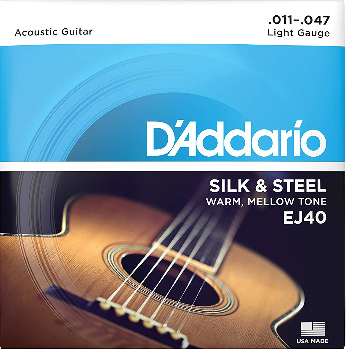 Струни для акустичної гітари D'Addario EJ40 Silk &amp; Steel Folk Acoustic Guitar Strings 11/47